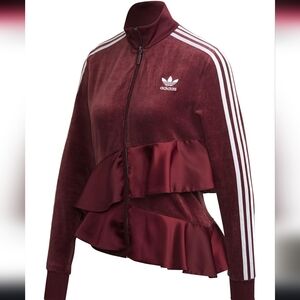 Adidas Maroon Ruffle Jacket with White Stripes